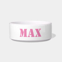 Modern pink white custom name dog cat Bowl