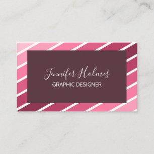 Modern Pink White Diagonal Stripes Business Card