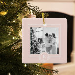 Modern Pink & White | Family Photo | Initial Ceramic Ornament<br><div class="desc">this modern pink and white family photo exudes a sense of togetherness,  love,  and contemporary style. It captures a moment of joy and unity,  showcasing the beauty of the family and their harmonious connection.</div>