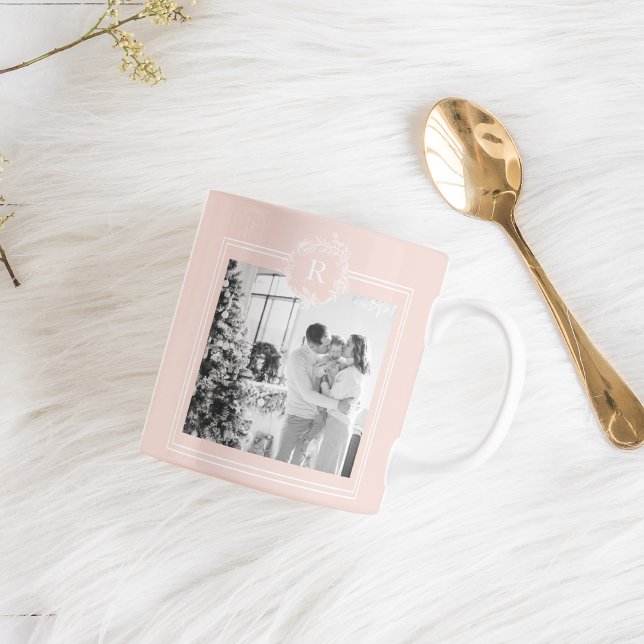 Modern Pink & White | Family Photo | Initial Coffee Mug (Creator Uploaded)