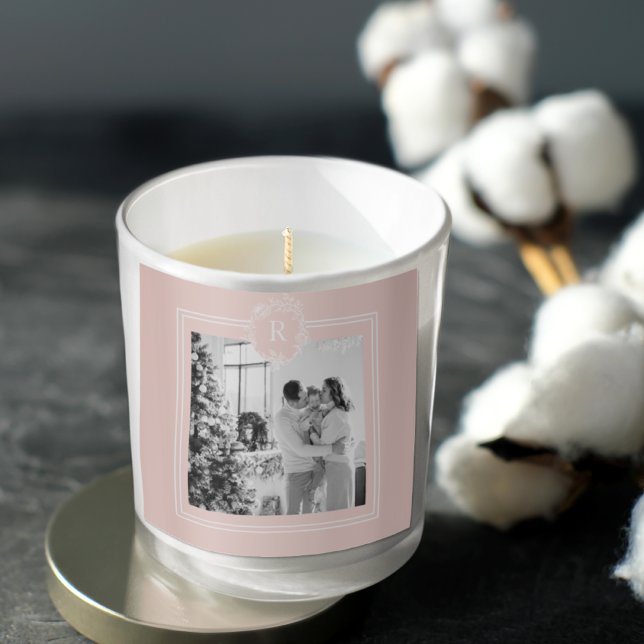 Modern Pink & White | Family Photo | Initial Square Sticker (Creator Uploaded)