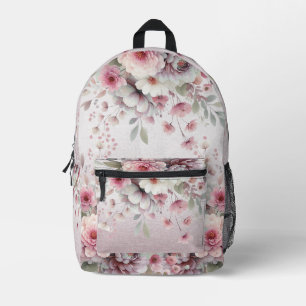 Modern Pink White Floral Backpack Cut Sew Bag