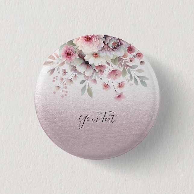 Modern Pink White Floral Button (Front)