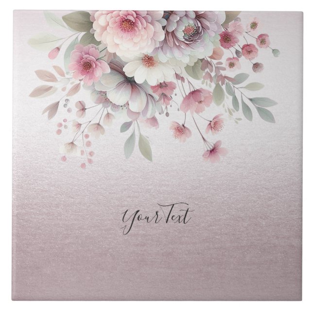 Modern Pink White Floral Ceramic Tile (Front)