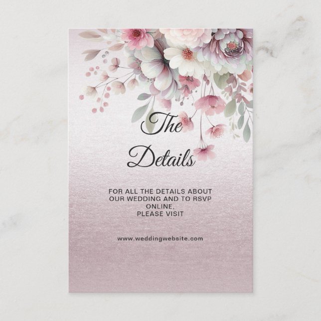 Modern Pink White Floral Detail Enclosure Card (Front)