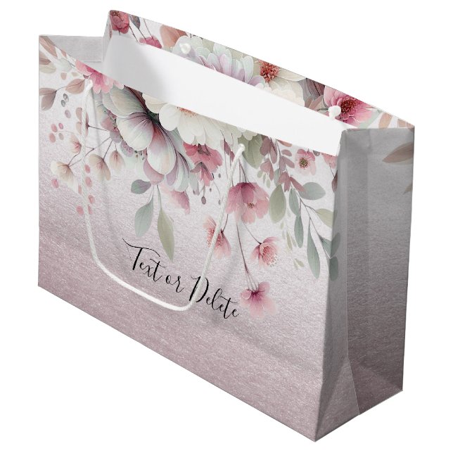 Modern Pink White Floral Gift Bag (Front Angled)