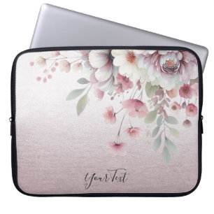 Modern Pink White Floral Laptop Sleeve