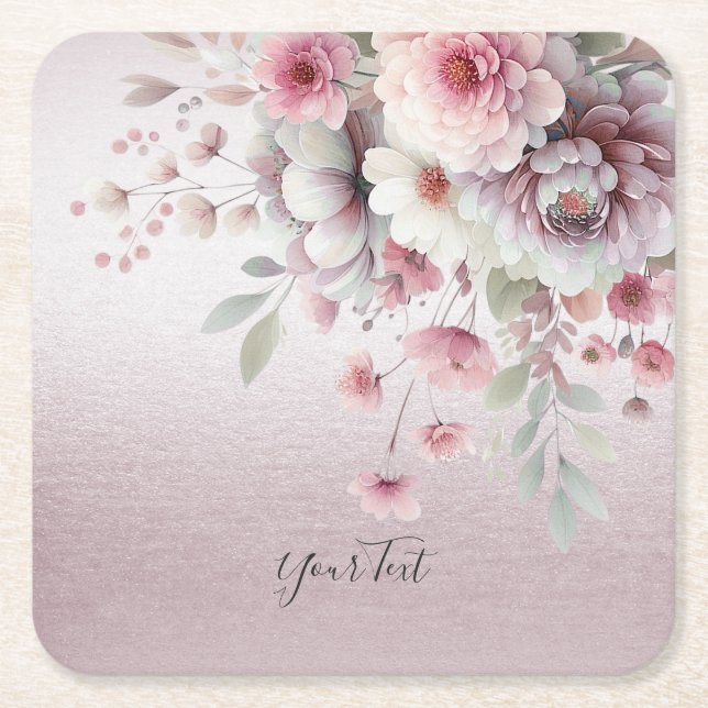 Modern Pink White Floral Paper Coaster (Front)