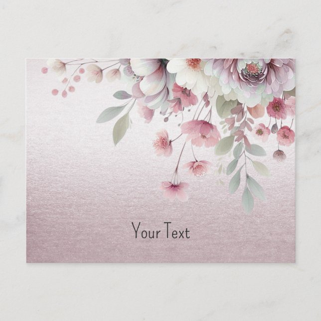 Modern Pink White Floral Postcard (Front)