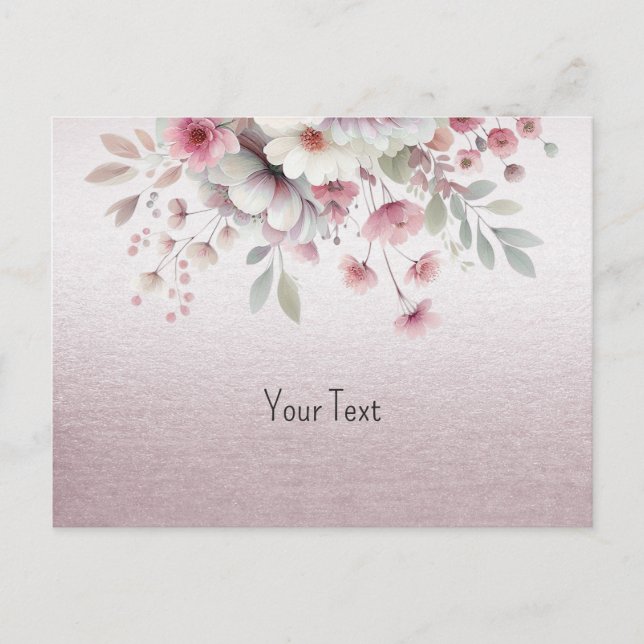 Modern Pink White Floral Postcard (Front)