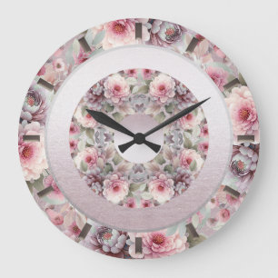 Modern Pink White Floral Wall Clock