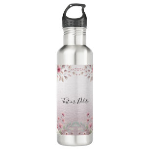 Modern Pink White Floral Water Bottle