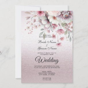 Modern Pink White Floral Wedding Invitation