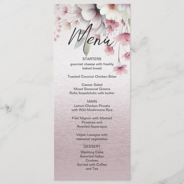 Modern Pink White Floral Wedding Menu (Front)