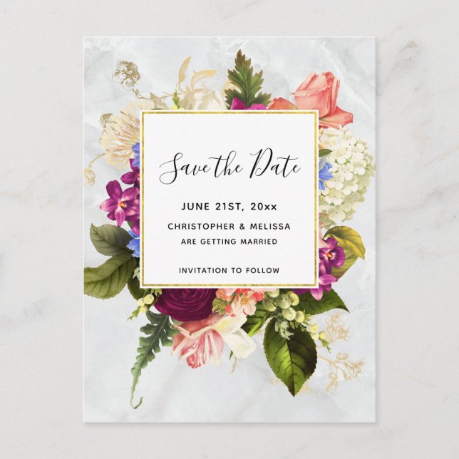 Modern Pink & White Floral Wedding Save the Date Postcard (Front)