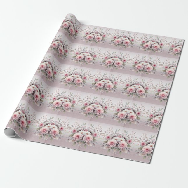 Modern Pink White Floral Wrapping Paper (Unrolled)