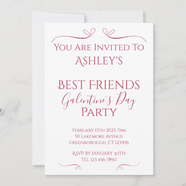Modern Pink White Galentine's Day Party Invitation (Front)