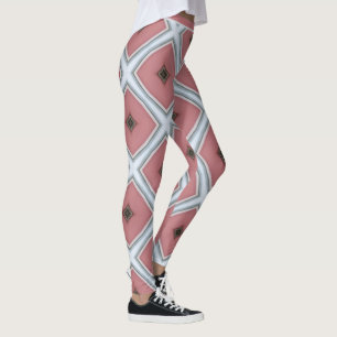 Modern Pink White Geometric Stylish Pattern Leggings
