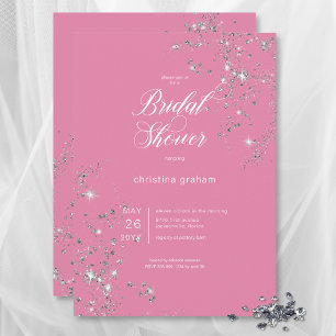 Modern Pink & White Glam Diamonds Bridal Shower Invitation