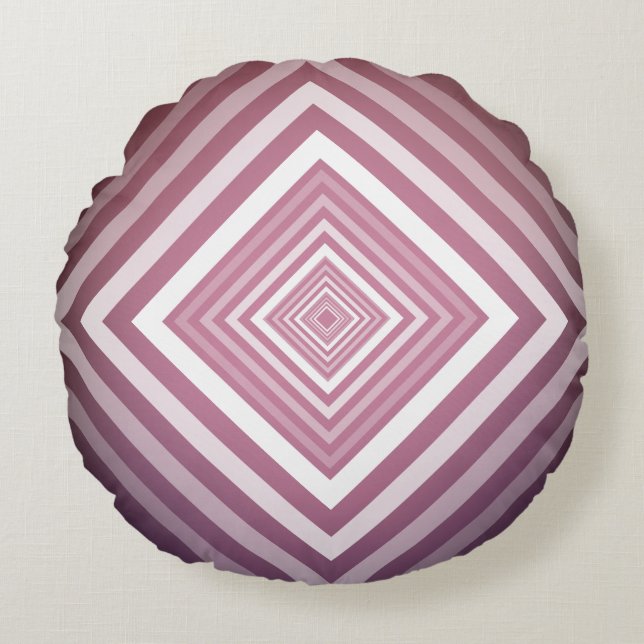 Modern Pink & White Gradation Squares Round Cushion (Front)