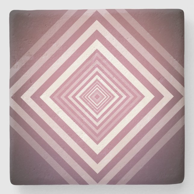 Modern Pink & White Gradation Squares Stone Coaster (Front)