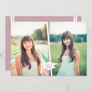 Modern Pink & White Graduation Photo Invitations
