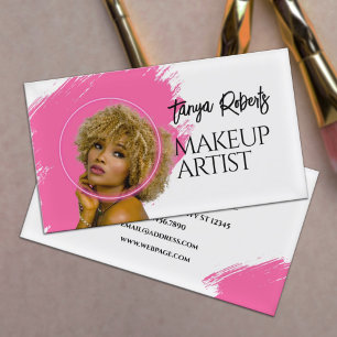 Modern pink white makeup  business card