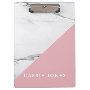 Modern Pink White Marble Business Elegant Minimal Clipboard