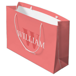 Modern Pink &white Minimalist Monogrammed Gift Bag