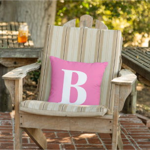 Modern Pink White Monogram Initial Patio Outdoor Cushion