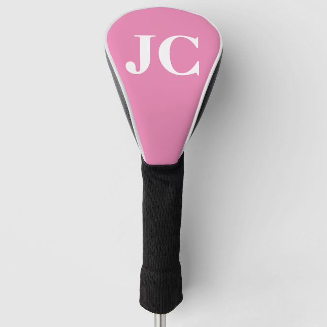 Modern Pink White Monogram Initials Golf Head Cover (Front)