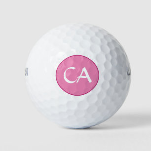 Modern Pink White Monogram Initials Personalised  Golf Balls