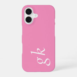 Modern Pink White Monogram Name iPhone 16 Case