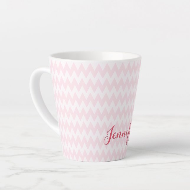 Modern Pink White Pattern Personalised Elegant Latte Mug (Left Angle)