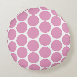 MODERN PINK, WHITE POLKA DOTS ROUND CUSHION