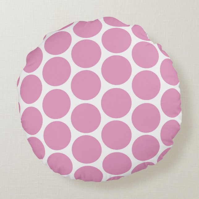MODERN PINK, WHITE POLKA DOTS ROUND CUSHION (Back)