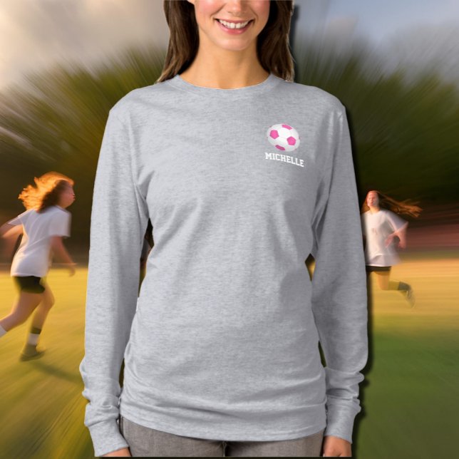 Modern pink white soccer ball - add name T-Shirt (Creator Uploaded)