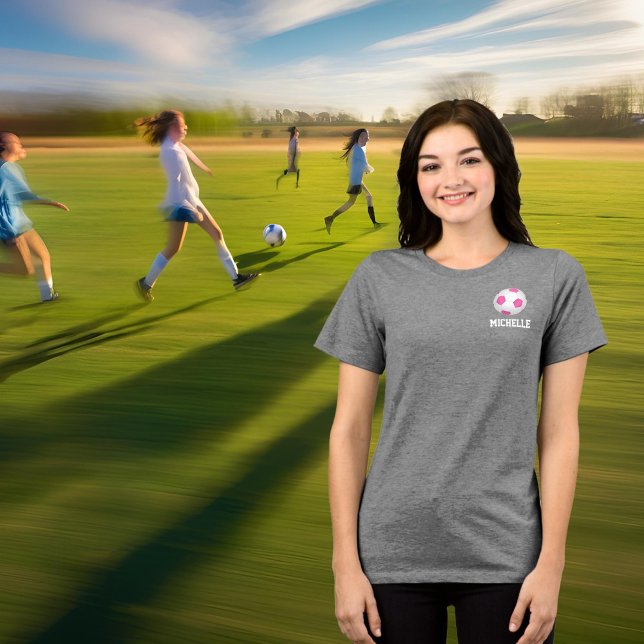 Modern pink white soccer ball - add name Tri-Blend shirt (Creator Uploaded)