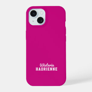 Modern Pink White Sports Monogram Name iPhone 15 Case
