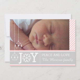 Modern pink white stripes grey Christmas holiday Card