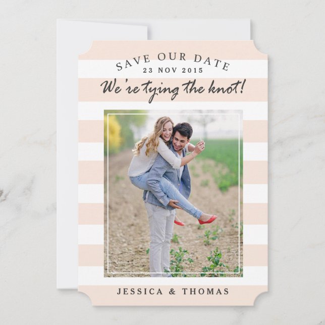 Modern Pink & White Stripes | Photo Save The Date (Front)