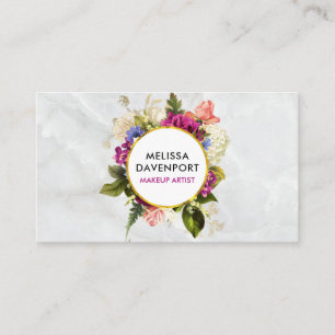 Modern Pink & White Watercolor Floral Bouquet Business Card