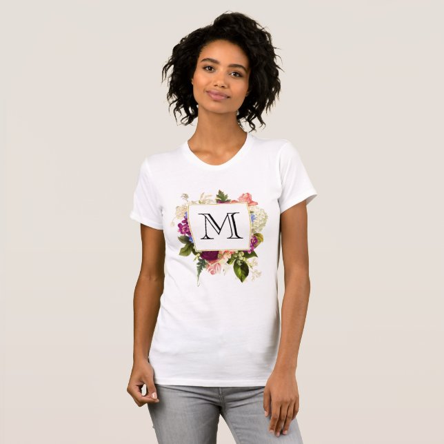 Modern Pink & White Watercolor Floral Bouquet T-Shirt (Front Full)