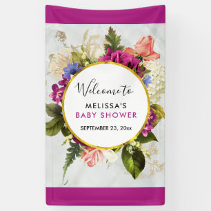 Modern Pink & White Watercolor Florals Party Banner