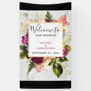 Modern Pink & White Watercolor Florals Wedding Banner