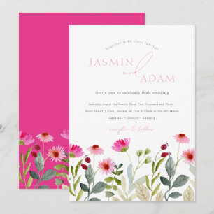 Modern Pink Wildflower Wedding Invitation