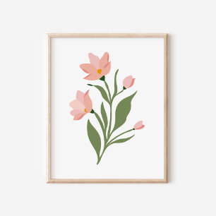 Modern Pink Wildflowers Illustration Art Poster