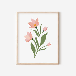 Modern Pink Wildflowers Illustration Art Poster