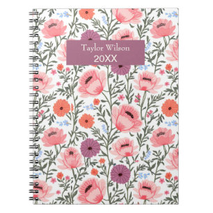 Modern Pink Wildflowers with Name Notebook