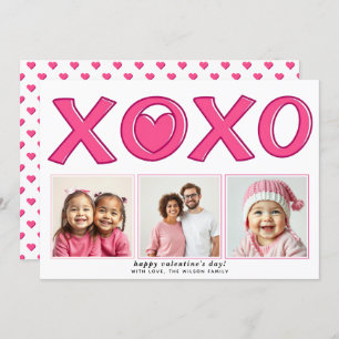 Modern pink XOXO Valentine's Day heart photo Holiday Card